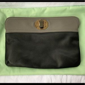 DEUX LUX black grey flat clutch gemstone closure